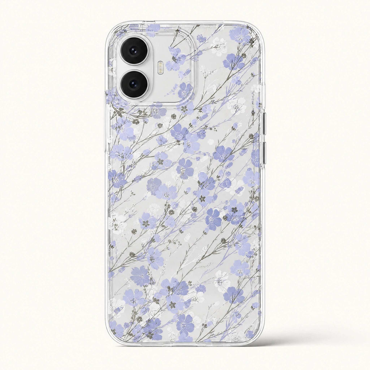 Xiaomi Expressive Fun Art Case, clear flexible cover with delicate lavender and blue botanical flowers and branches