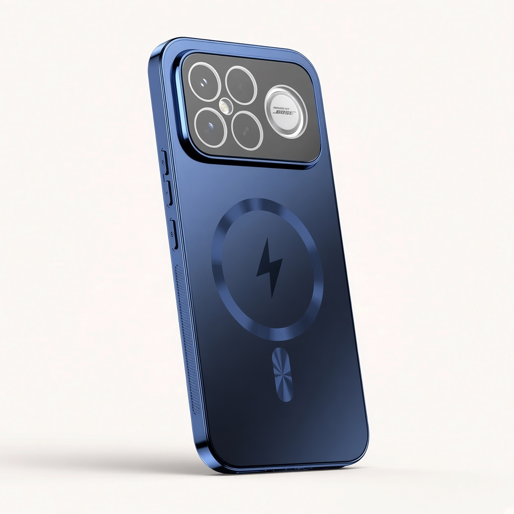 Xiaomi Frosted Magnetic Phone Case in navy blue with a frosted back, magnetic charging ring and raised camera protection