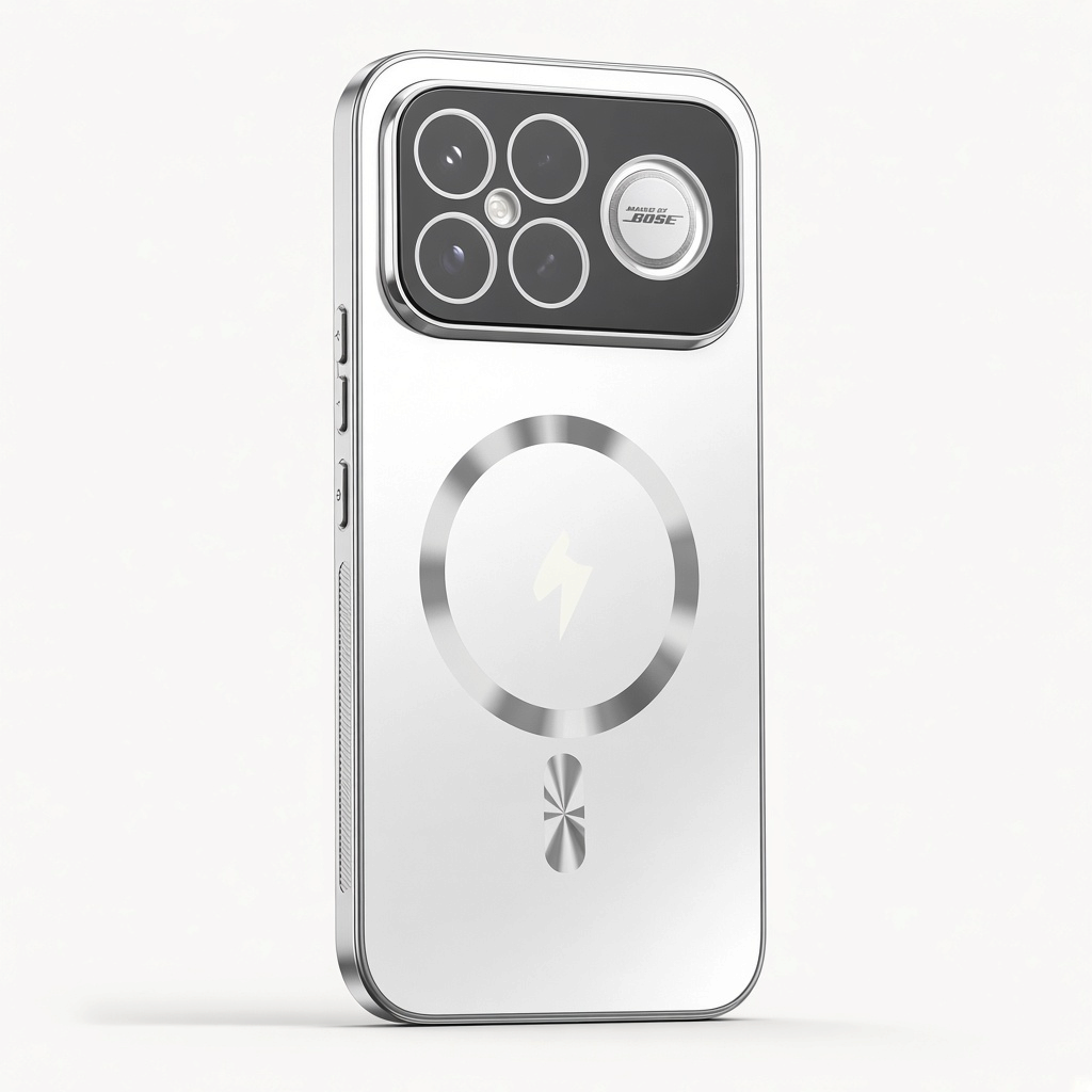 Xiaomi Frosted Magnetic Phone Case in silver-white with a frosted back, raised camera surround and circular magnetic ring