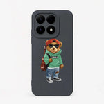 Xiaomi Fun Art Soft Silicone Case in dark charcoal with a colorful cartoon bear wearing sunglasses, a cap and guitar