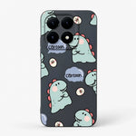 Xiaomi Fun Art Soft Silicone Case in dark charcoal with mint cartoon dinosaurs, pink accents and scattered motifs
