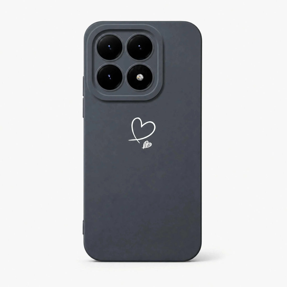 Xiaomi Fun Art Soft Silicone Case in charcoal grey with a smooth finish and a small white heart line-art graphic