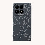 Xiaomi Fun Art Soft Silicone Case in charcoal with white continuous-line face art and a four-ring camera cutout