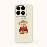 Xiaomi Fun Art Soft Silicone Case in cream with a cute bear wearing glasses and a sweater, plus playful lettering