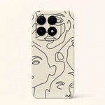 Xiaomi Fun Art Soft Silicone Case in cream with black line-art faces and a raised camera cutout surround