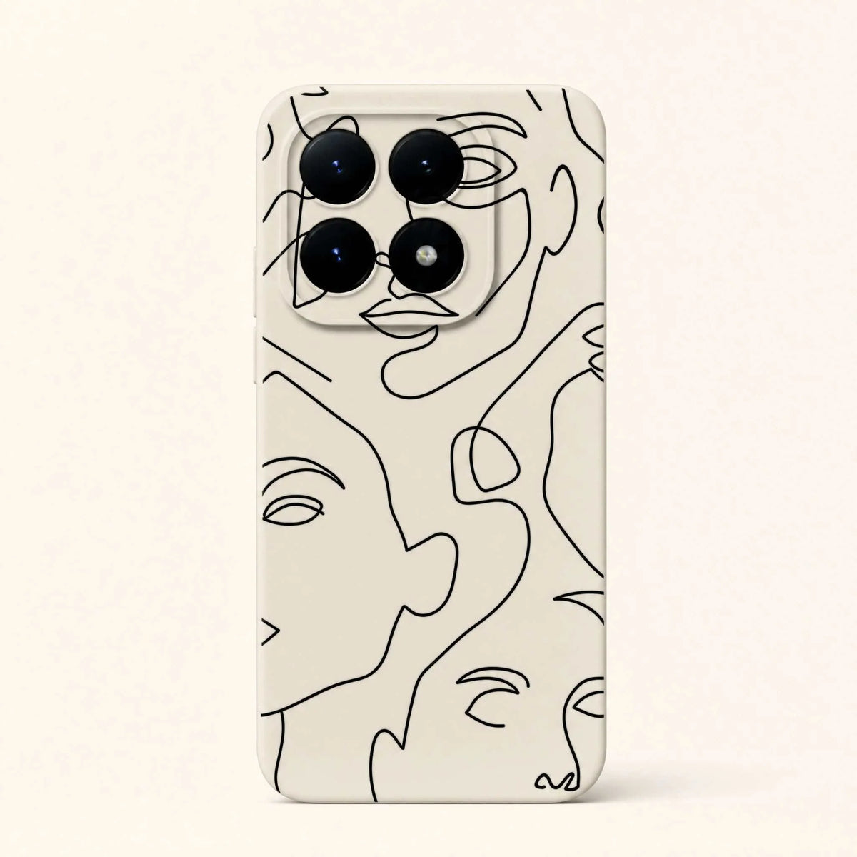 Xiaomi Fun Art Soft Silicone Case in cream with black line-art faces and a raised camera cutout surround