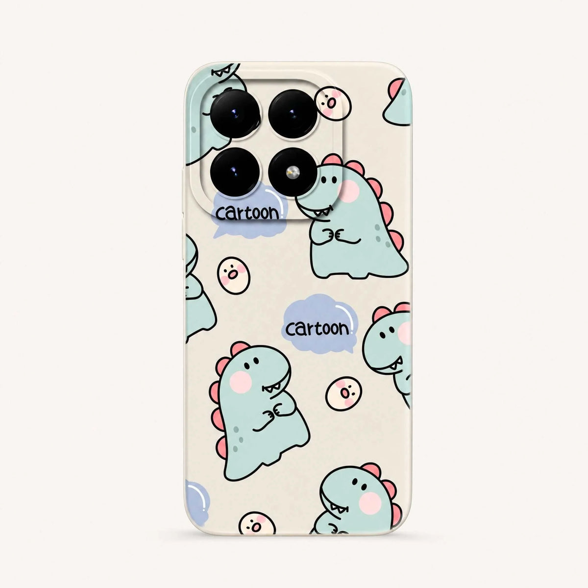 Xiaomi Fun Art Soft Silicone Case in cream with pastel blue cartoon dinosaur and pink-accented line-art motifs