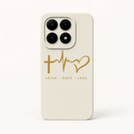 Xiaomi Fun Art Soft Silicone Case in cream with a smooth finish, gold heartbeat-and-heart line art and Faith Hope Love text