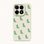 Xiaomi Fun Art Soft Silicone Case in cream with scattered green cartoon dinosaur illustrations and a raised camera cutout