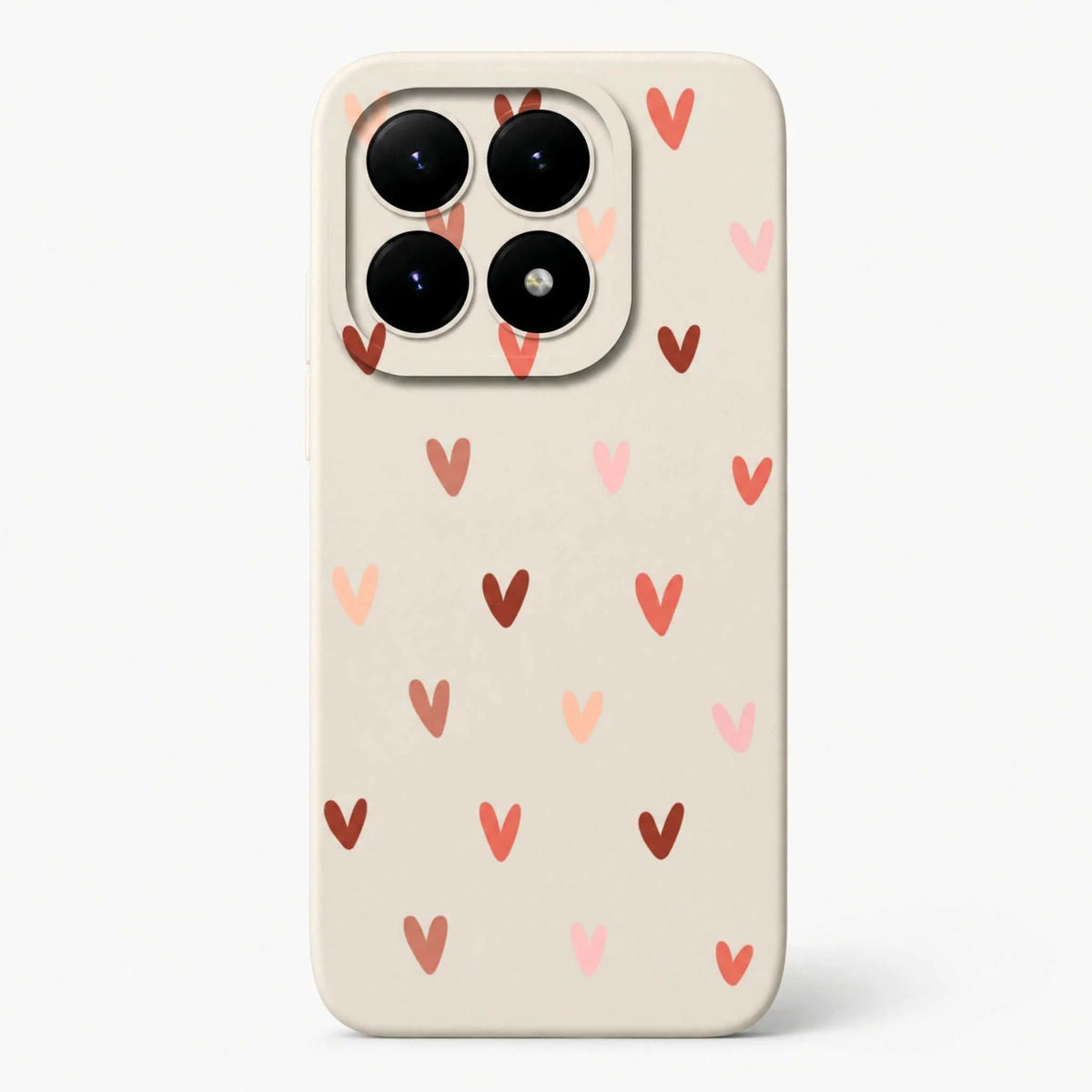 Xiaomi Fun Art Soft Silicone Case in cream with scattered red and pink hand-drawn hearts and a raised camera cutout