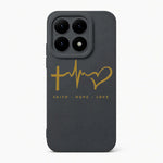 Xiaomi Fun Art Soft Silicone Case in dark grey silicone with gold heartbeat line, heart outline and faith hope love text