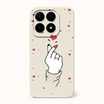 Xiaomi Fun Art Soft Silicone Case in ivory with black line art of a hand and scattered pink hearts