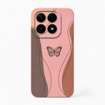 Xiaomi Fun Art Soft Silicone Case in pink with brown flowing line-art panels and a central butterfly motif