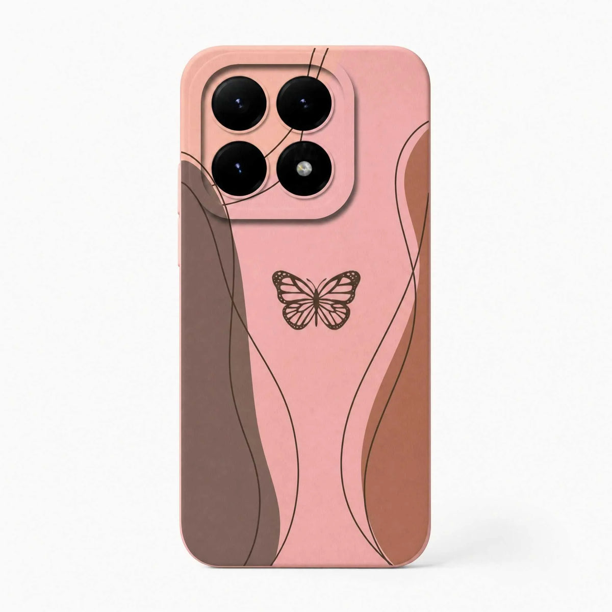 Xiaomi Fun Art Soft Silicone Case in pink with brown flowing line-art panels and a central butterfly motif