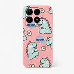 Xiaomi Fun Art Soft Silicone Case in pink with mint cartoon dinosaurs, small motifs and black line-art details