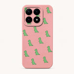 Xiaomi Fun Art Soft Silicone Case in pink with a soft-touch finish and scattered green cartoon dinosaur graphics