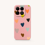 Xiaomi Fun Art Soft Silicone Case in pink with a smooth finish and scattered multicoloured heart motifs