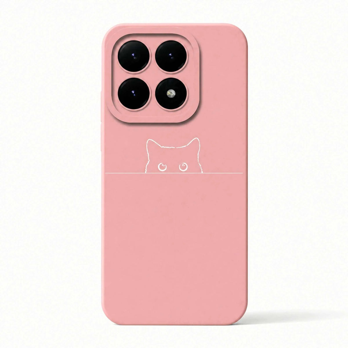 Xiaomi Fun Art Soft Silicone Case in pink with a smooth finish, four camera cutouts and a fine white cat outline
