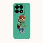 Xiaomi Fun Art Soft Silicone Case in teal with a raised camera surround and a cartoon bear wearing sunglasses and a hoodie