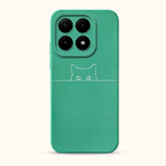 Xiaomi Fun Art Soft Silicone Case in teal green with a smooth finish, raised camera surround, and white cat line art