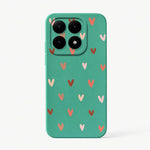 Xiaomi Fun Art Soft Silicone Case in teal with a smooth finish and scattered pink, coral, and red heart motifs