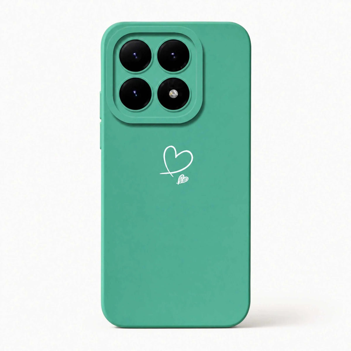 Xiaomi Fun Art Soft Silicone Case in teal with a smooth finish, raised camera surround and small white heart design