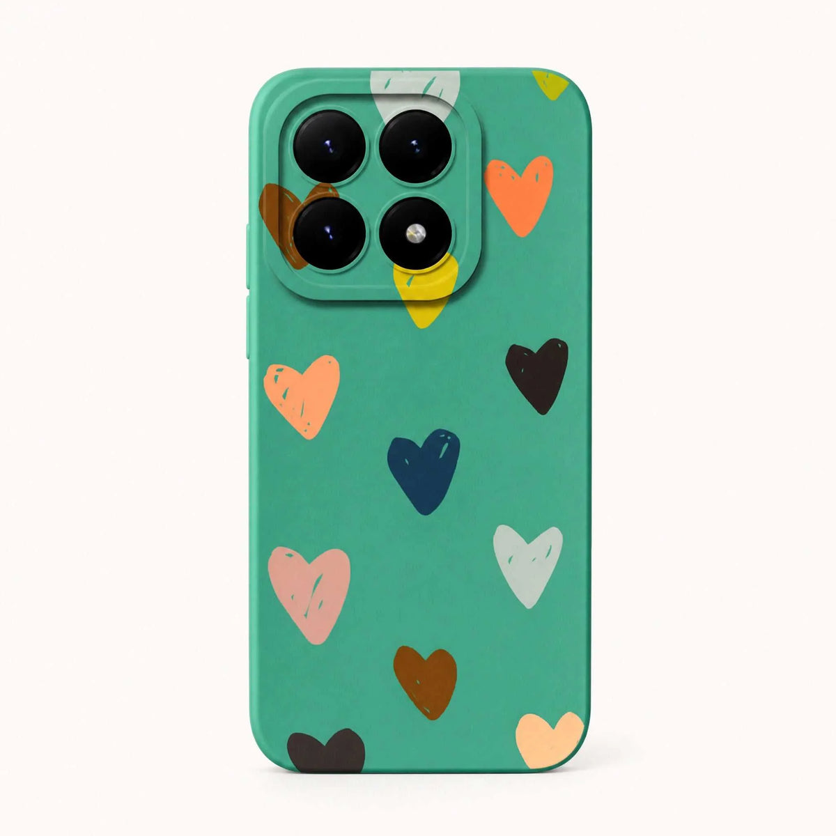 Xiaomi Fun Art Soft Silicone Case in turquoise with colorful scattered heart motifs and a raised camera cutout