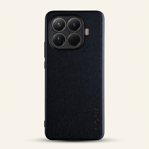 Xiaomi Leather Look Phone Case in black with a fine woven texture, raised camera surround and slim protective edges