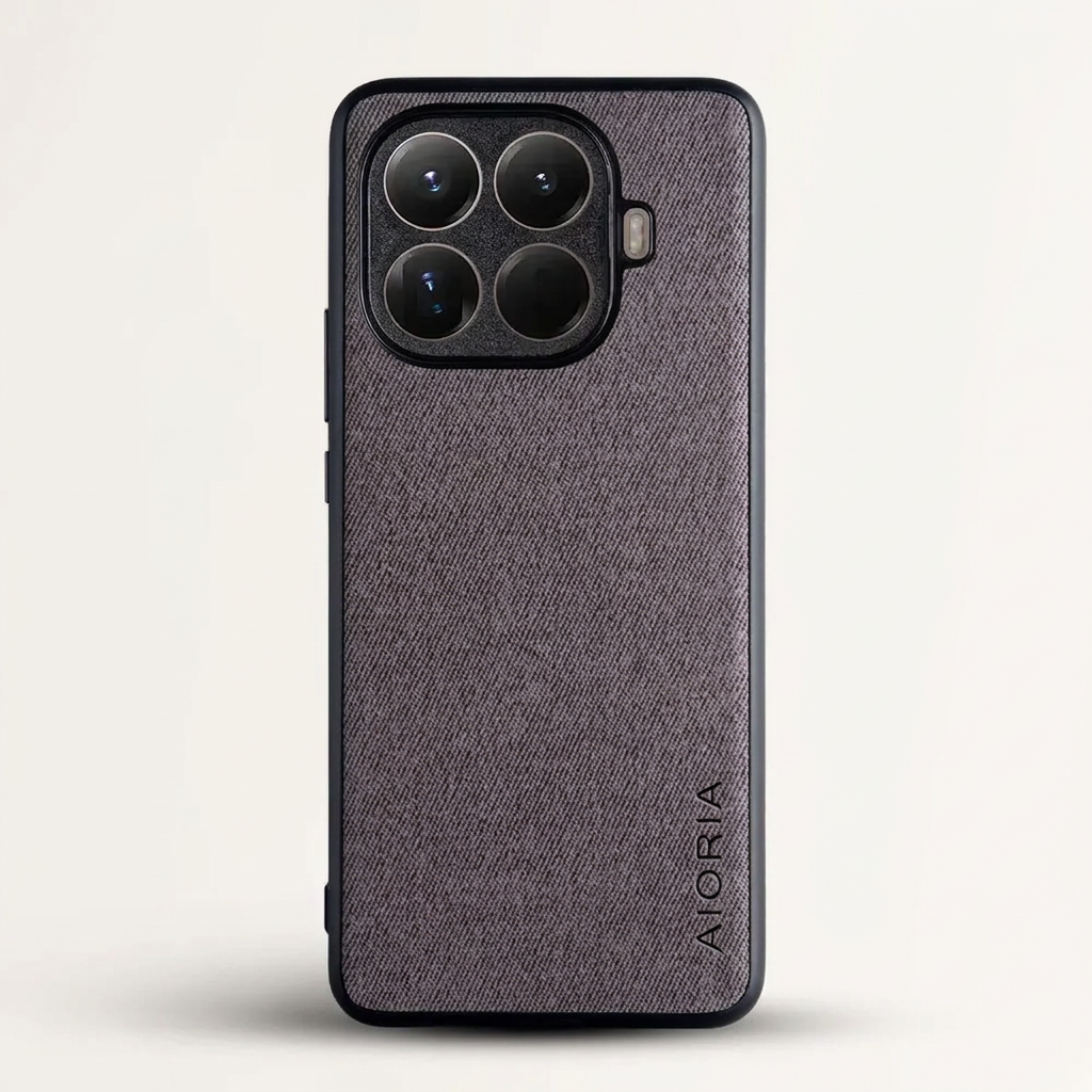 Xiaomi Leather Look Phone Case in dark grey with a fine woven-texture back, black bumper and raised camera surround
