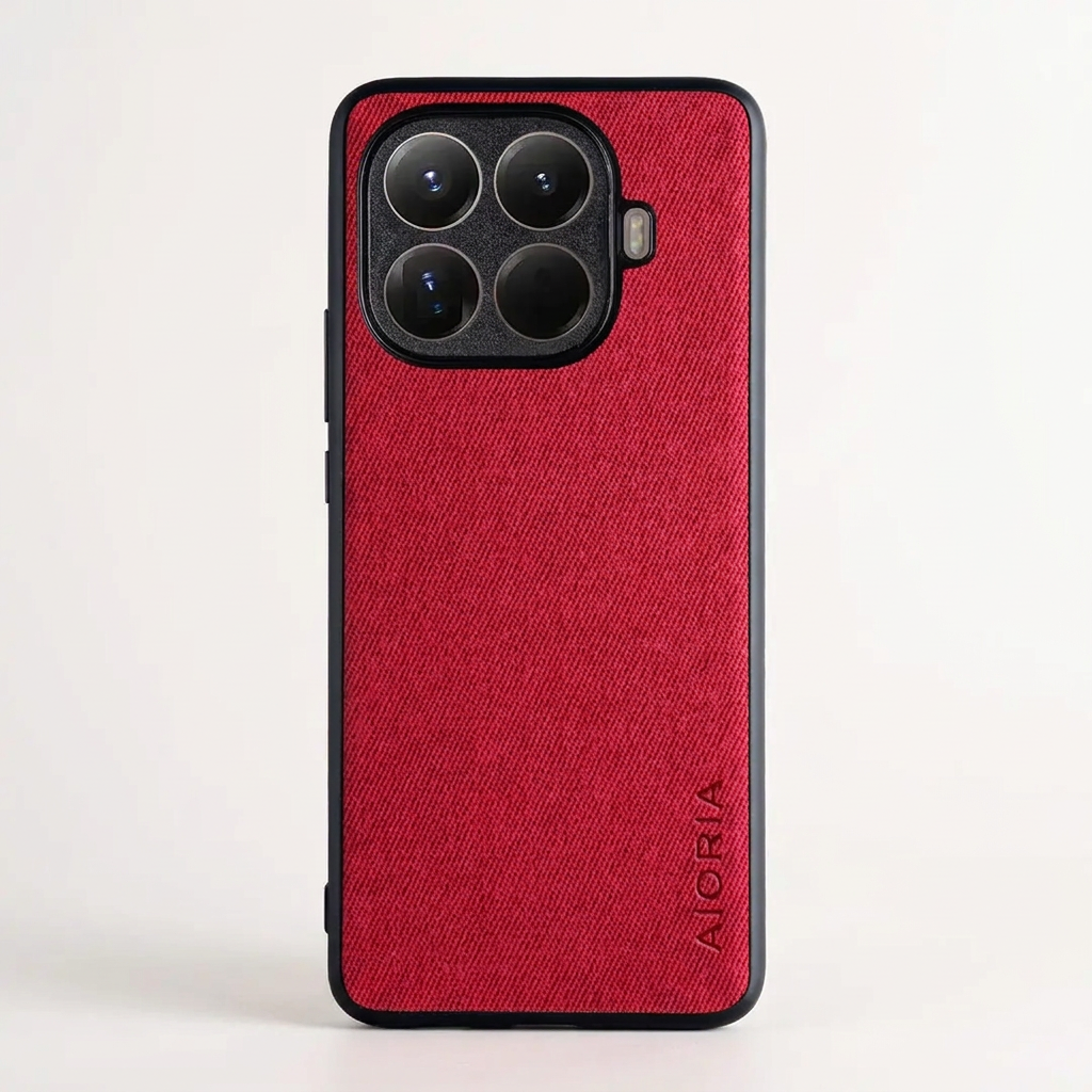 Xiaomi Leather Look Phone Case in red with fine woven-texture back, black protective bumper and raised camera surround