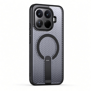 Xiaomi Magnetic Holder Phone Case in grey with a textured patterned back, black magnetic ring and integrated kickstand