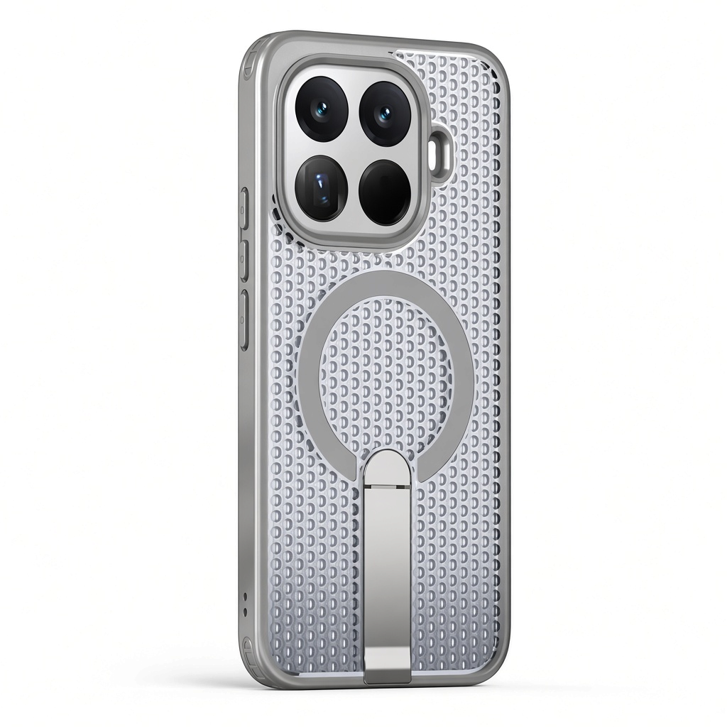 Xiaomi Magnetic Holder Phone Case in silver-grey with a textured patterned back, magnetic ring and built-in folding stand
