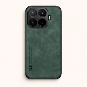 Xiaomi Magnetic Leather Look phone case in dark green textured leather-style material with raised black camera bumper