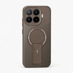 Xiaomi Magnetic Phone Case in brown with a diagonal textured finish, circular magnetic ring and built-in kickstand
