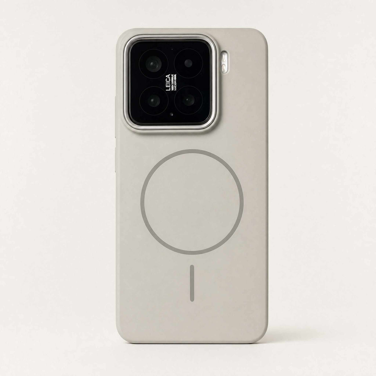 Xiaomi Magnetic Phone Case in light grey with a smooth matte finish, large magnetic ring and raised camera surround