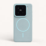 Xiaomi Magnetic Phone Case in pale blue matte material, with a large magnetic ring and raised camera surround