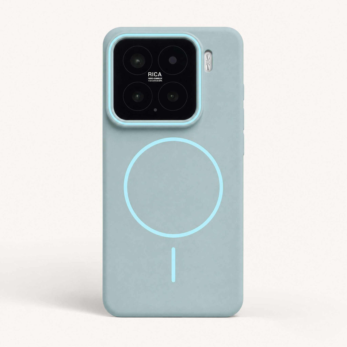 Xiaomi Magnetic Phone Case in pale blue matte material, with a large magnetic ring and raised camera surround