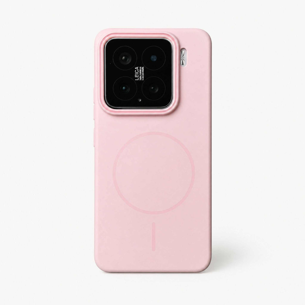 Xiaomi Magnetic Phone Case in pale pink with a smooth finish, raised square camera surround and circular magnetic ring