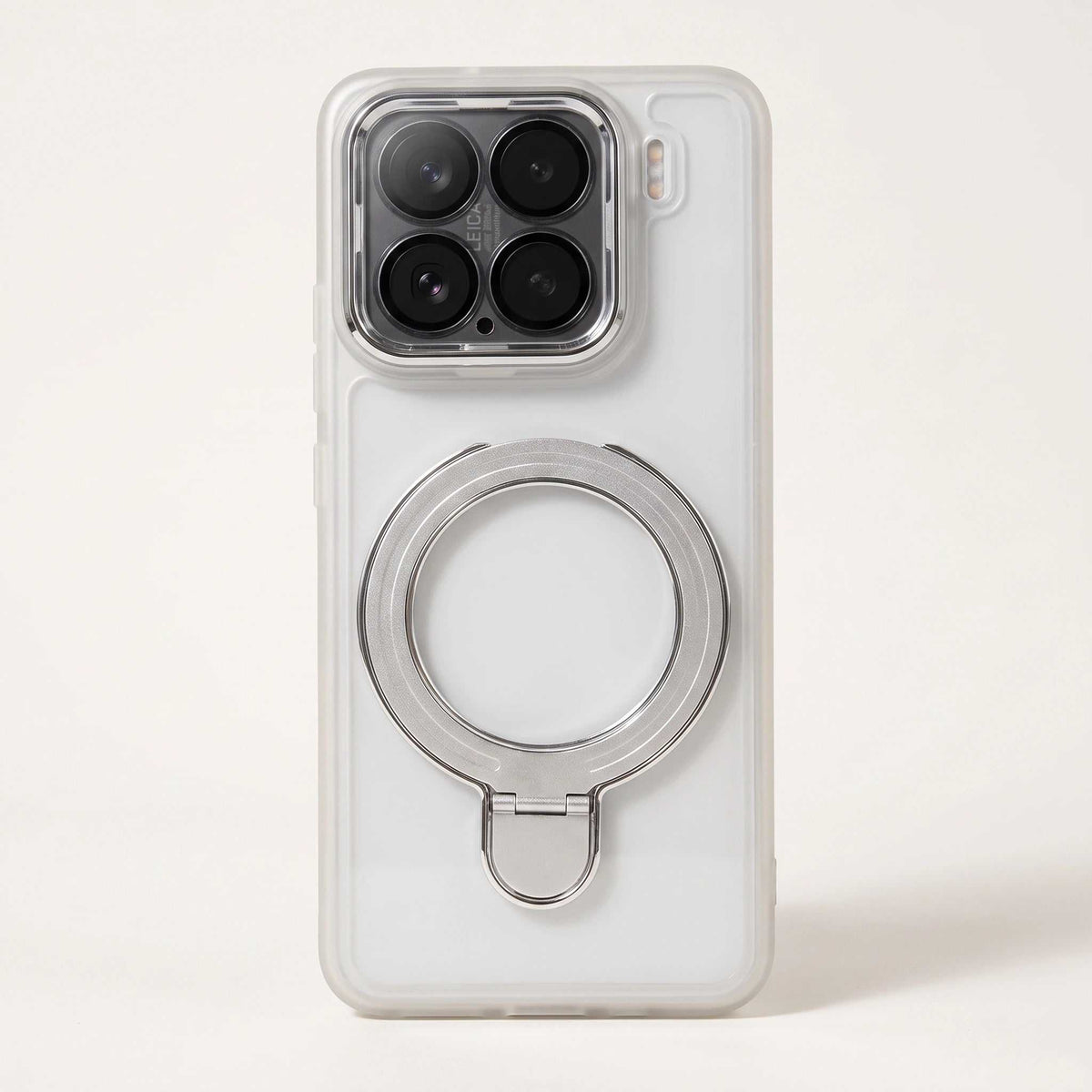 Xiaomi Magnetic Pivot Stand clear phone case with a transparent back, flexible bumper and silver circular ring stand