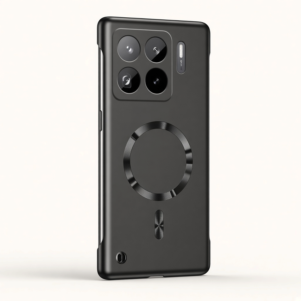 Xiaomi Magnetic Slim Phone Case in matte black with a slim smooth finish, raised camera surround and magnetic ring
