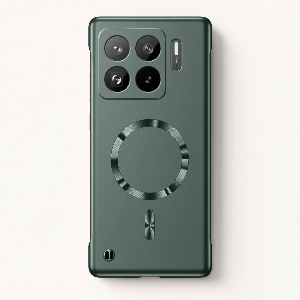 Xiaomi Magnetic Slim Phone Case in dark green with a smooth matte finish, raised camera surround and magnetic ring
