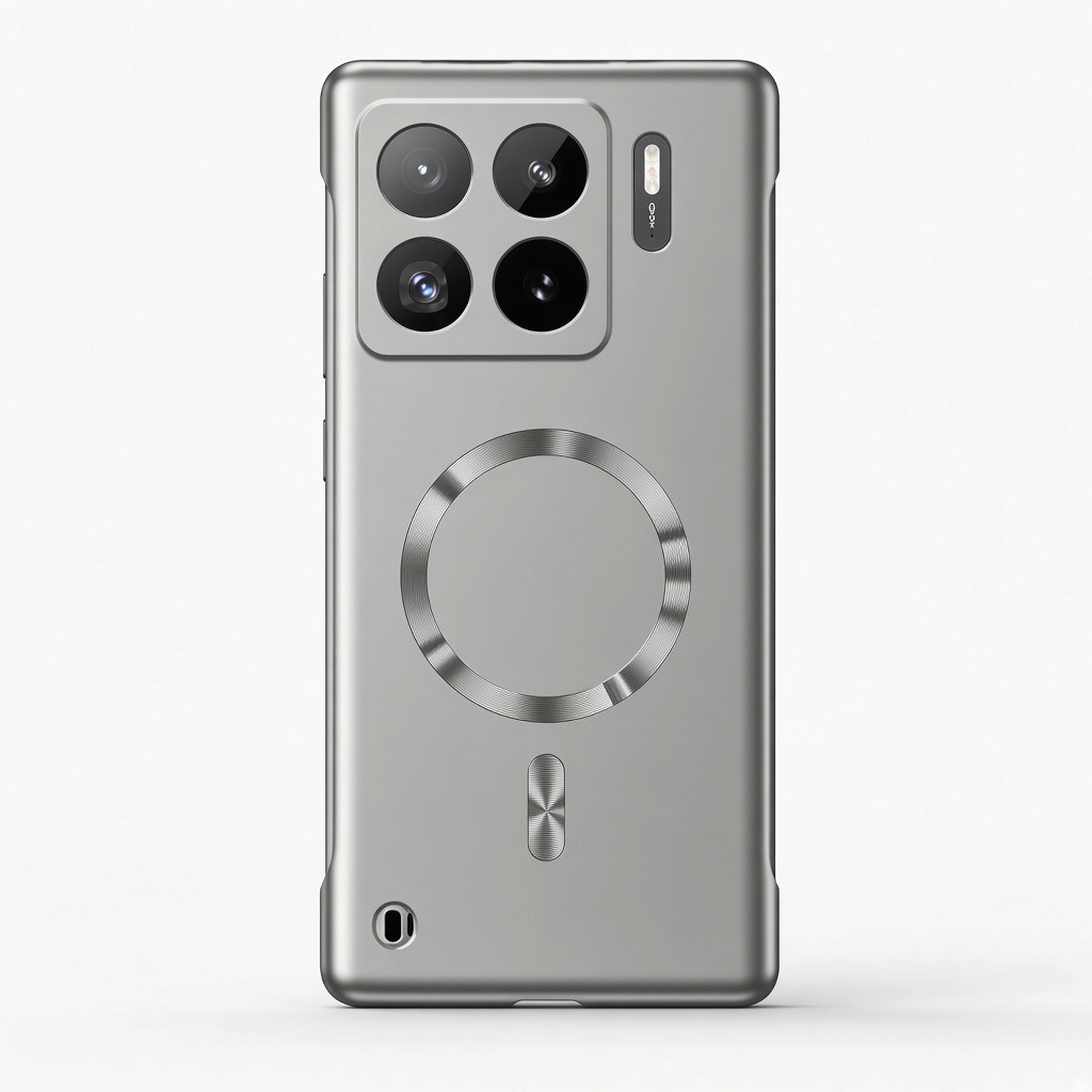 Xiaomi Magnetic Slim Phone Case in metallic grey with smooth finish, raised quad-camera surround and circular magnetic ring