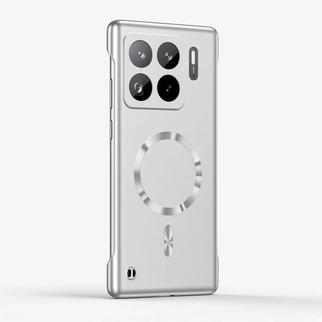 Xiaomi Magnetic Slim Phone Case in silver with a smooth finish, raised camera cutout and prominent circular magnetic ring