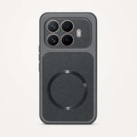 Xiaomi MagSafe Leather Look phone case in black textured leather-look material with a matte finish and circular magnetic ring