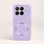 Xiaomi MagSafe Leather Look phone case in light lavender with a fine textured finish, raised camera surrounds and magnetic ring