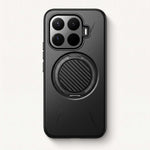 Xiaomi MagSafe Ring Stand case in matte black with a textured circular ring holder and raised four-lens camera guard