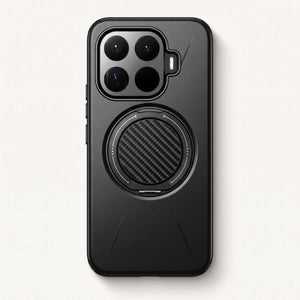 Xiaomi MagSafe Ring Stand case in matte black with a textured circular ring holder and raised four-lens camera guard
