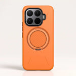 Xiaomi MagSafe Ring Stand phone case in bright orange textured finish with a circular folding ring and raised camera guards