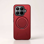 Xiaomi MagSafe Ring Stand phone case in glossy red with textured circular ring holder and raised four-lens camera guard