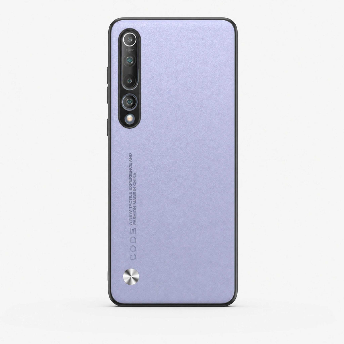 Xiaomi Mi 10 Luxury case in light purple with a fine textured finish, black edging and vertical camera cutouts